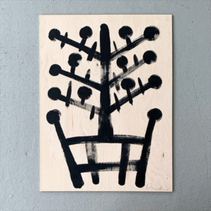 Roots of Protection №1 – Front View Roots of Protection №1 by Olena Osinska – Tree of Life symbol, black acrylic on natural wood panel